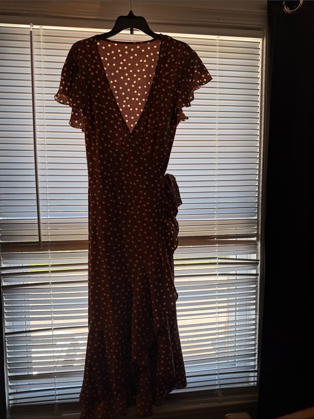 SHEIN Brown Polka Dot Midi Wrap Dress
